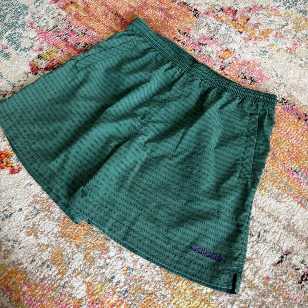 Vintage 90s Adidas Green Striped Lightweight Swim Board Shorts Size L